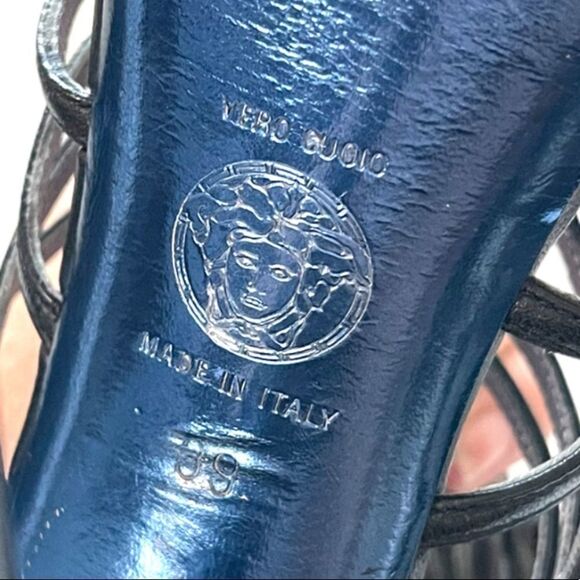 VERSACE Chain Detail Strappy Leather Ankle Booties - Picture 12 of 13